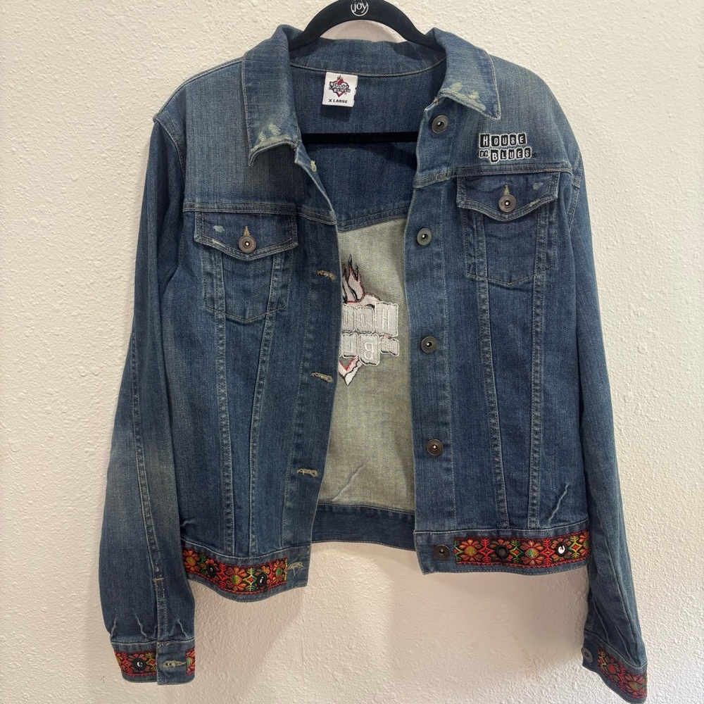 Vintage House of Blues Embroidered Hem Blue Denim Jacket Size XL